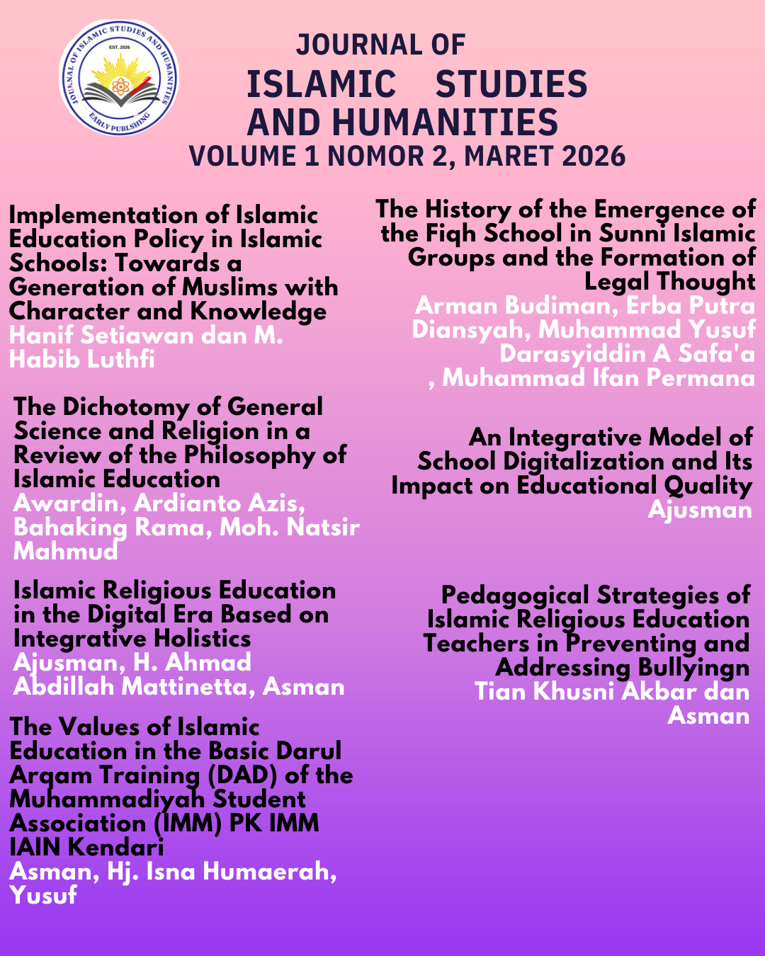 					View Vol. 1 No. 1 (2026): JISH, Maret 2026
				